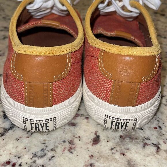 Frye Gia Canvas Leather Low Lace Up Sneakers Rust Terracotta Women’s Size 6 - Picture 7 of 9